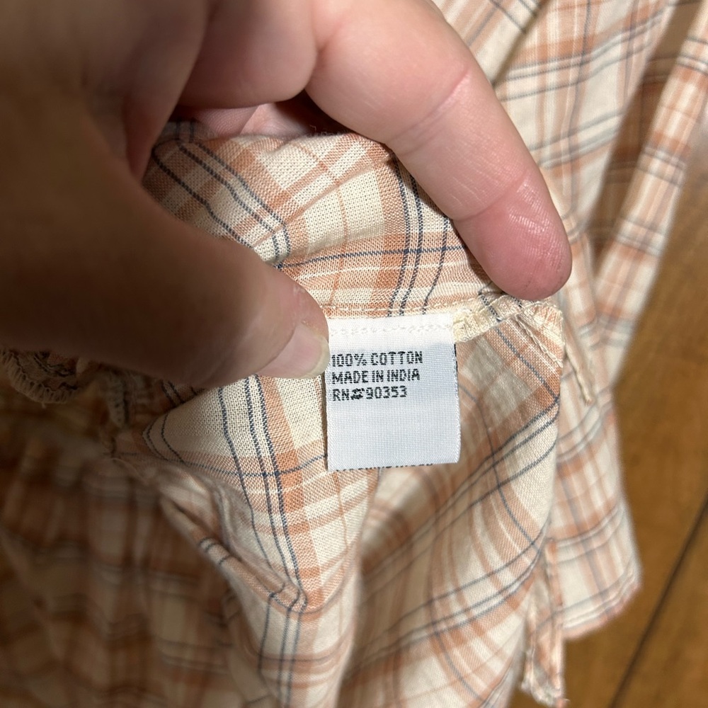 Rebellion Peach Plaid Ruffle Tie-Front Blouse - Picture 6 of 6